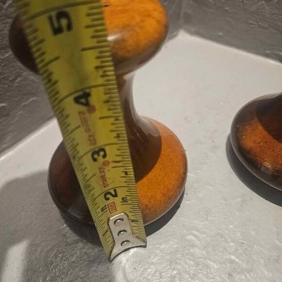 Ceramic Brown Glazed Salt and Pepper Shakers 4.5" Wood like 70s - Picture 8 of 8